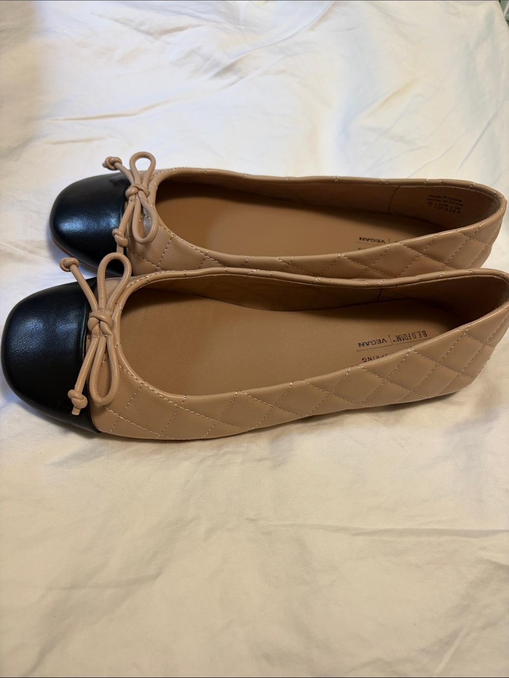 Call It Spring Quilted Two-Tone Ballet Flats - Tan & Black